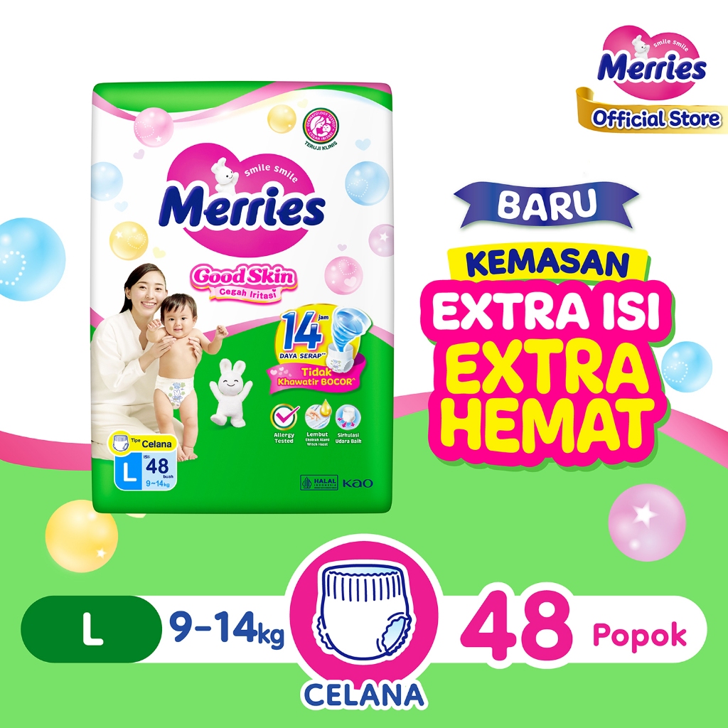 Merries Good Skin Pants Popok Perlengkapan Bayi L(9-14)kg Isi 48 Buah