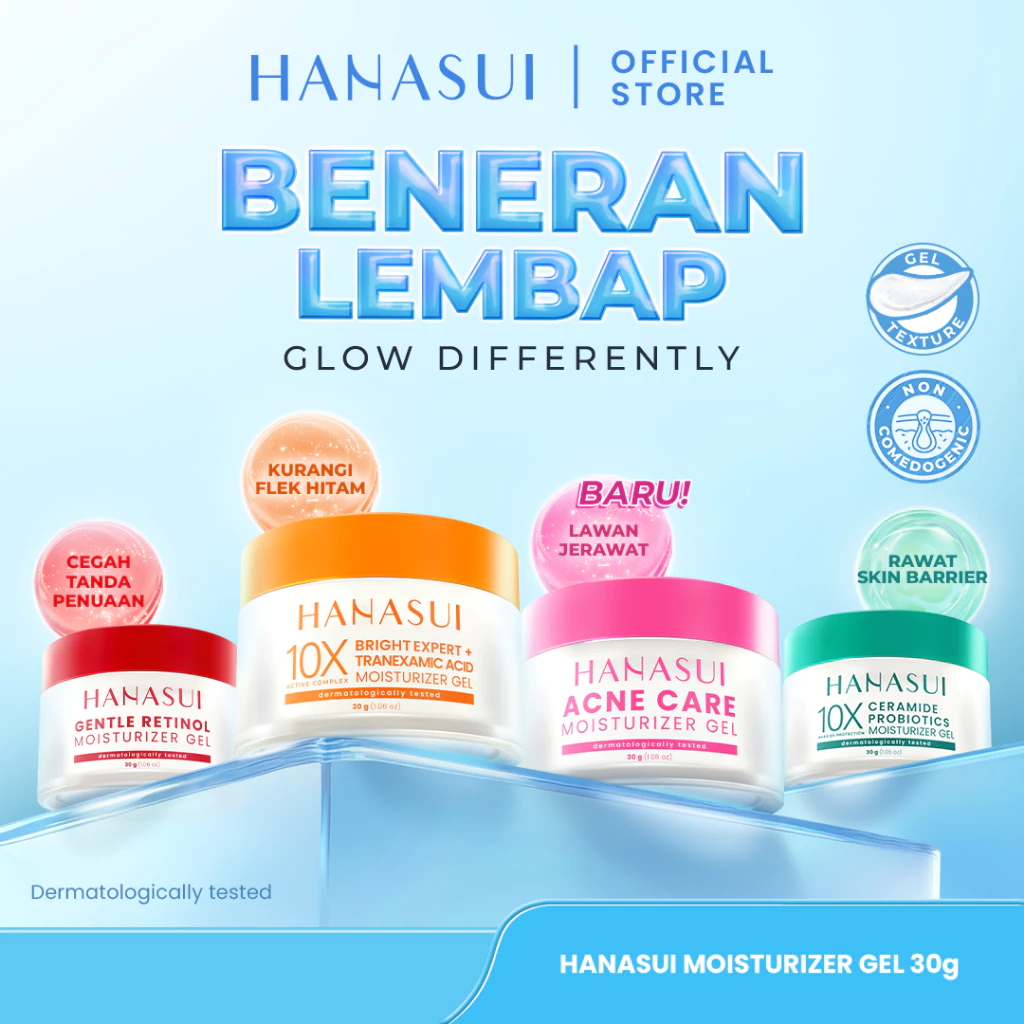 Hanasui Moisturizer Gel Series - Pelembab Gel Lembap & Mudah Menyerap - Bright Expert Mencerahkan - Ceramide Korean Probiotics Skin Barrier - Daily Retinol Cegah Penuaan Dini