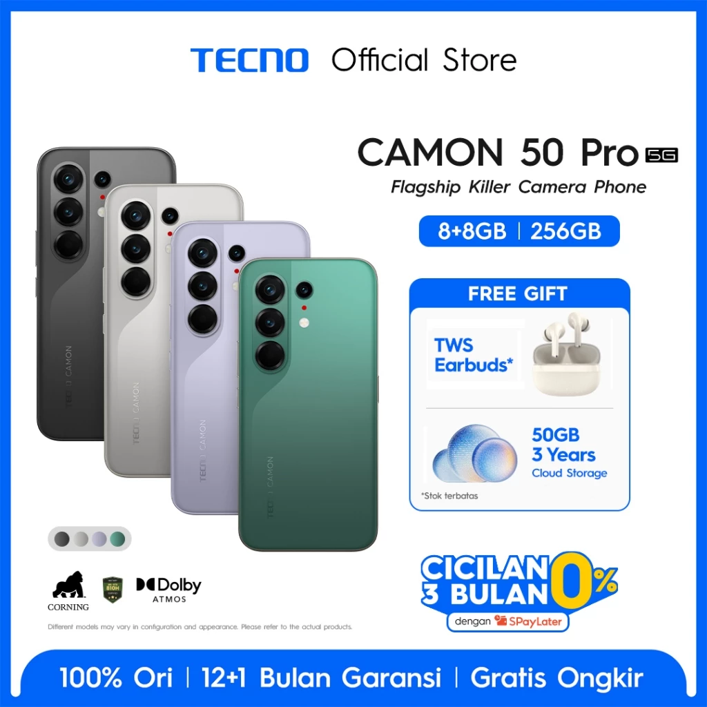 [5x SUPERZOOM FLASHSNAP] TECNO CAMON 50 PRO 5G 8GB+8GB*/256GB, 50MP Sony LYT-700C, 50MP 3x Telephoto Camera, MediaTek Dimensity 7400 Ultimate 5G, IP69K, 6500mAh, Android 16, camon50pro