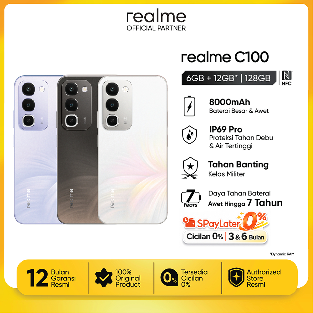 realme C100 6GB+12GB*|128GB (8000mAh Titan Long-Lasting Battery | IP69 Pro Dust & Water Resistance | Military-Grade Shock Resistance | 7-Year Battery Health)