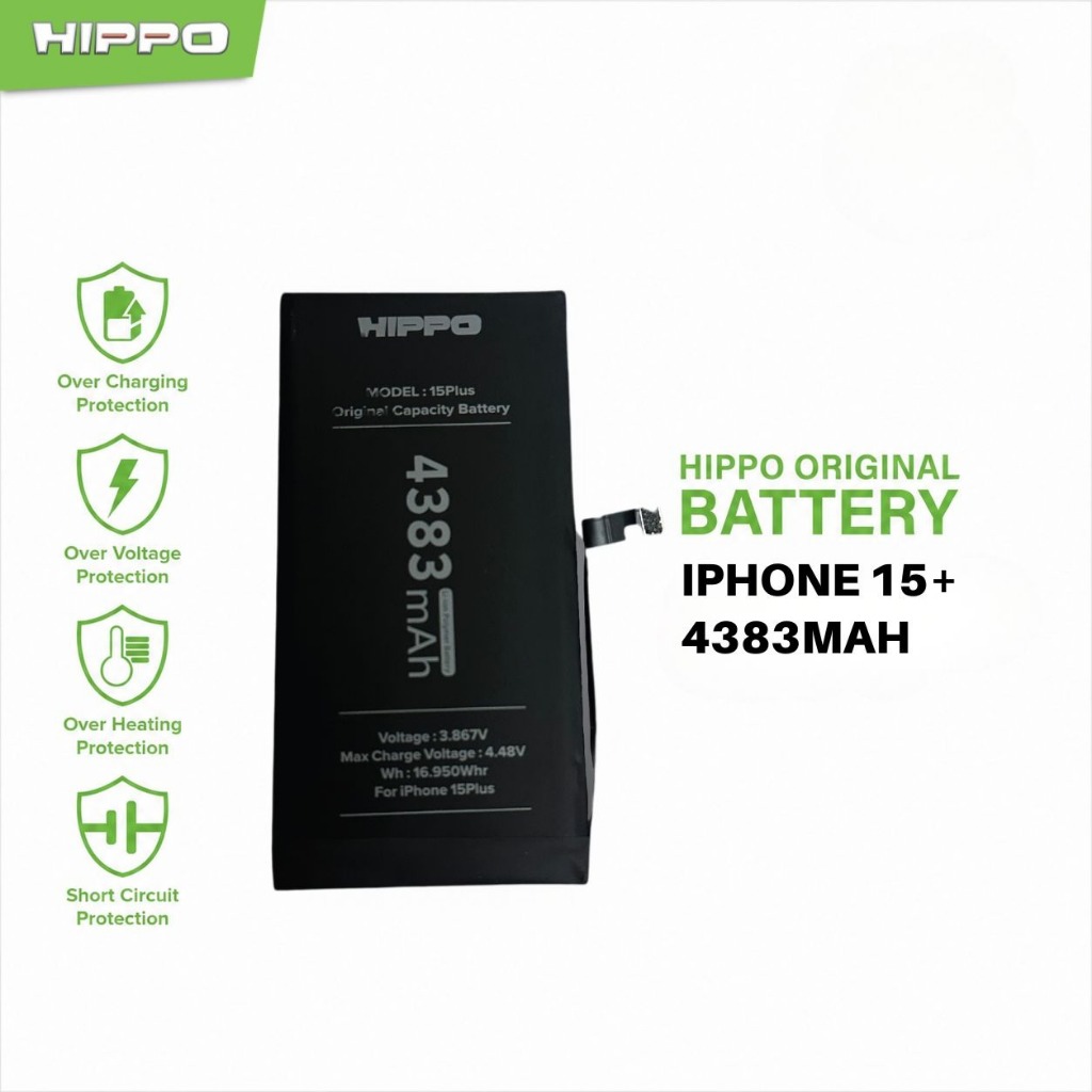 Hippo Baterai Iphone 15 Plus 4383mAh Battery Batere Batrai Batre Original Cell Garansi resmi