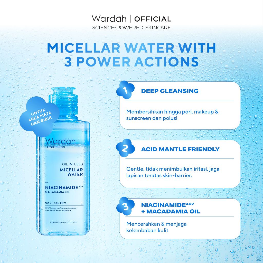 Wardah Lightening Oil-Infused Micellar Water - Make Up Remover dengan Advanced Niacinamide - Mencerahkan dan Melembapkan - Tidak Perih di Mata - Skincare - Gambar 4
