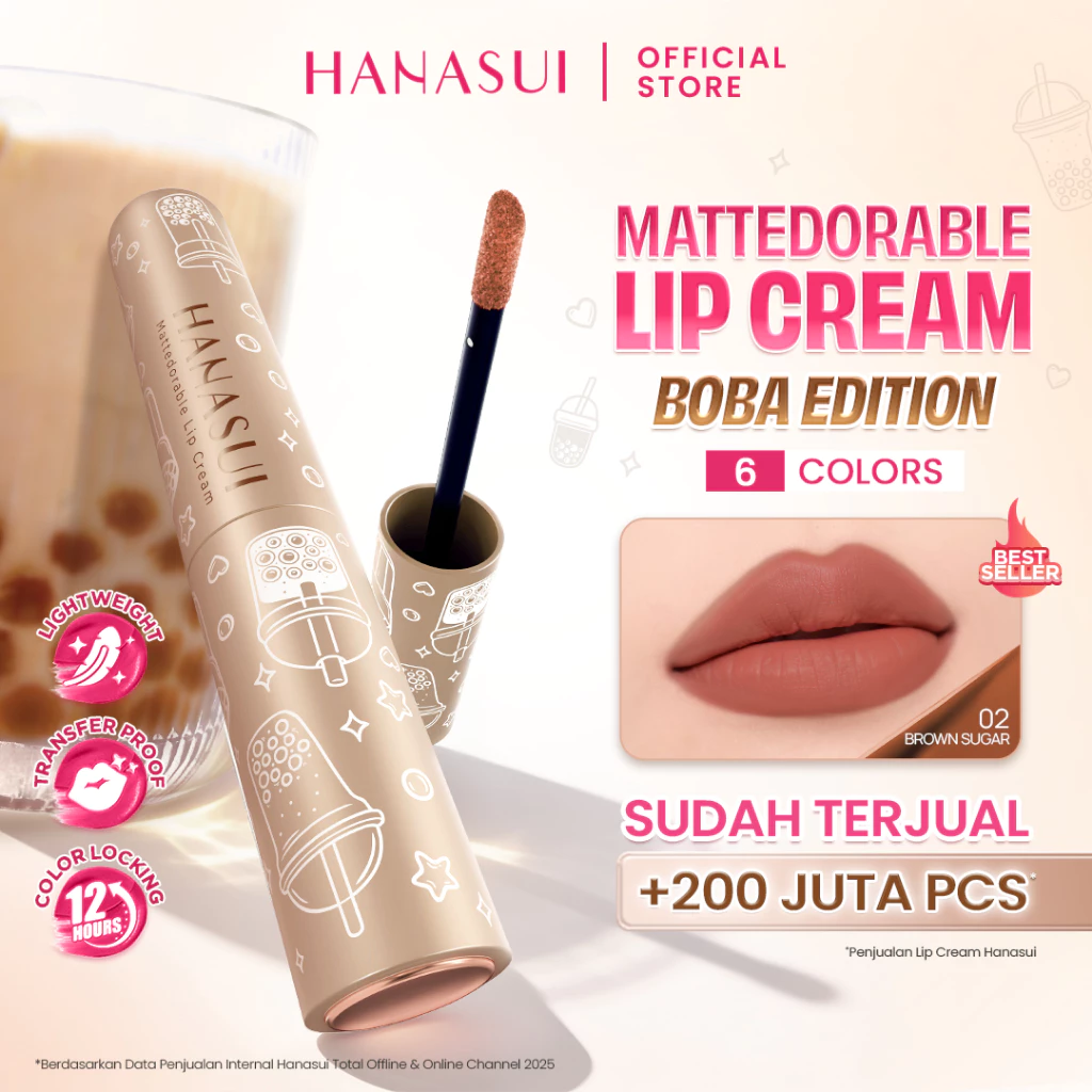 Hanasui Mattedorable Lip Cream Boba - Velvet Matte Finish Pigmented Long Lasting Double Moisturizing