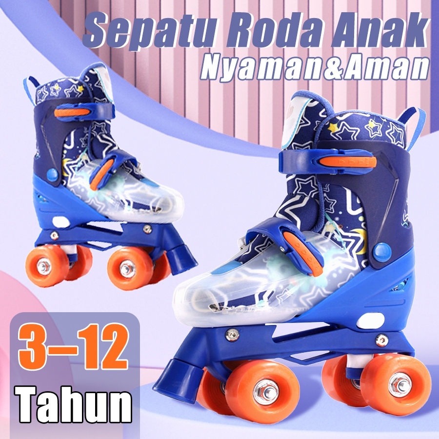 MTG -sepatu roda anak/ Sepatu Roda LED Model Mobil yang Keren! lampu kedip/tidak licin/anti goyang/lnline skate/star/ukuran dapat disesuaikan/pu/gaya bajaj/mode skateboard - Gambar 3