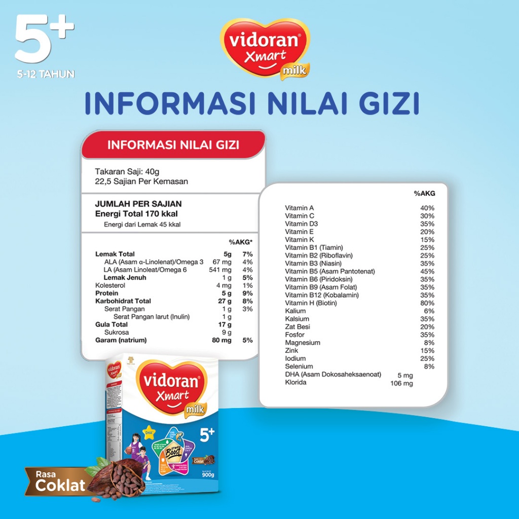 vidoran Xmart 5+ Coklat 700gr Susu Formula Pertumbuhan Anak 5 - 12 Tahun - 5 box - Exp : 02.2027 - Gambar 2