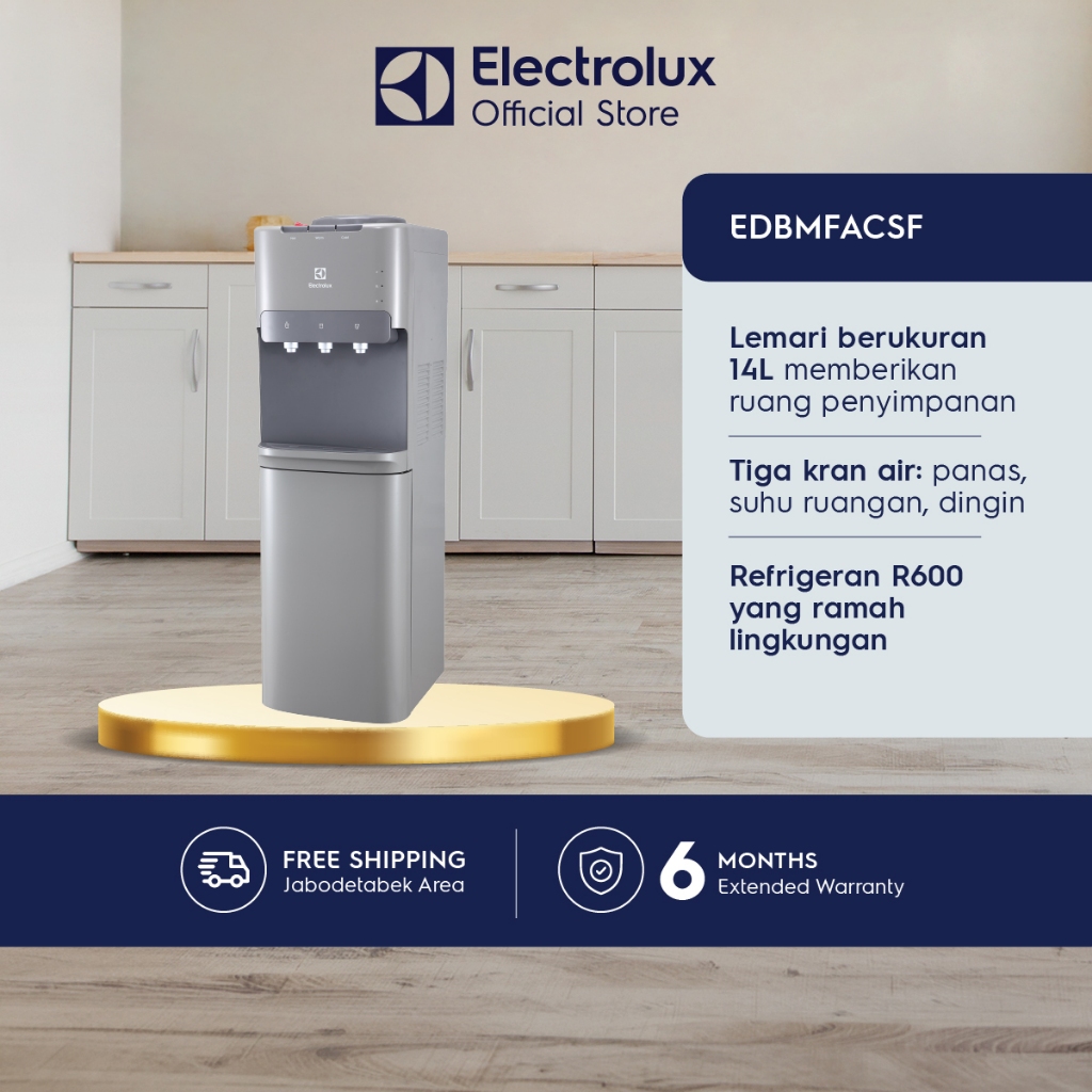 Electrolux Dispenser Air Galon Atas Silver - Child Lock- Kompresor R600 Ramah Lingkungan - Air Sedingin Kulkas - Lemari Kapasitas 14 Liter - EDBMFACSF