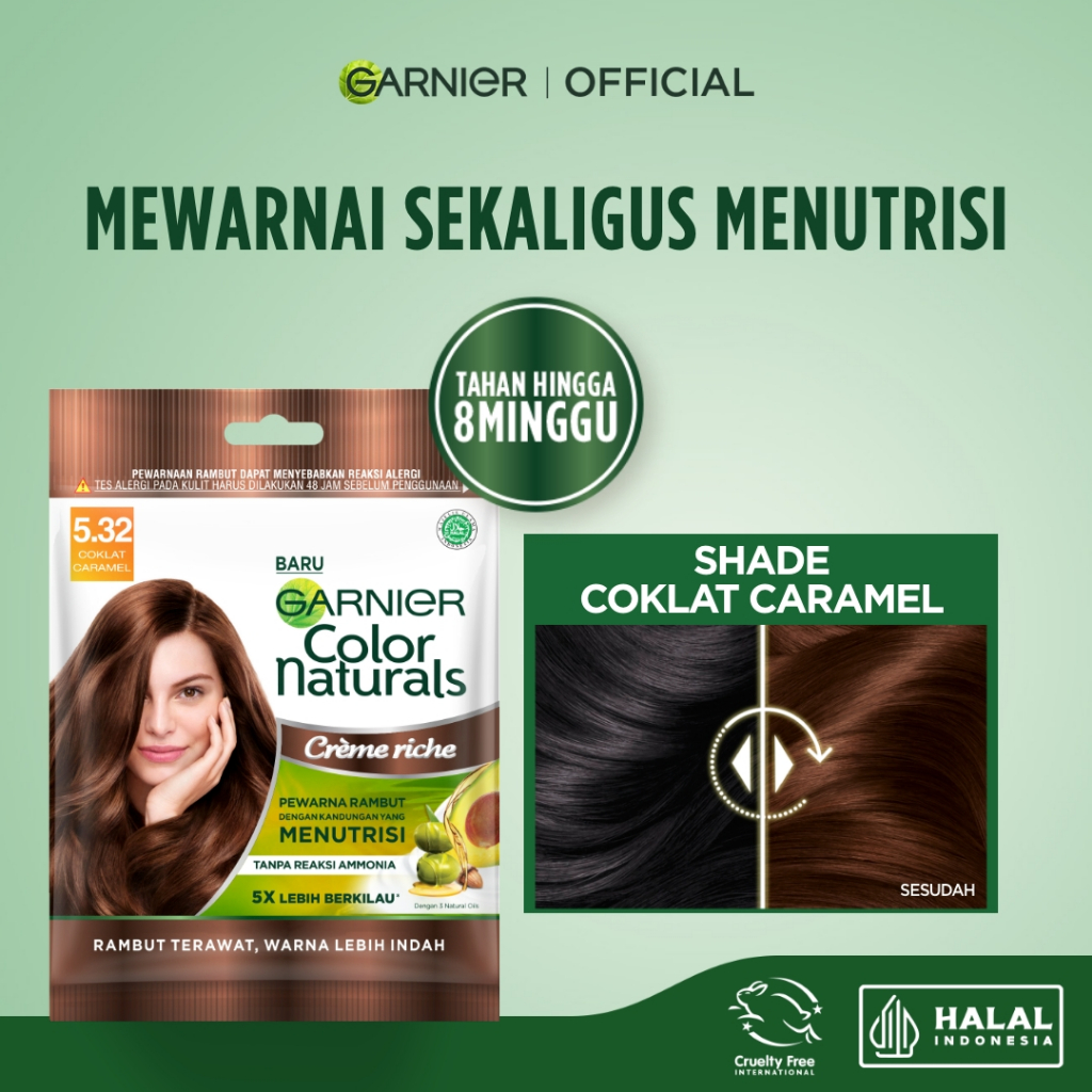 Garnier Hair Colour Sachet 5.32 Coklat Karamel Color Naturals Express 40ml Cat Rambut Pewarna Rambut Permanen Hair Color Tutup Uban Tanpa Bleaching Tanpa Amonia Ultra Color Hitam Alami Semir Rambut