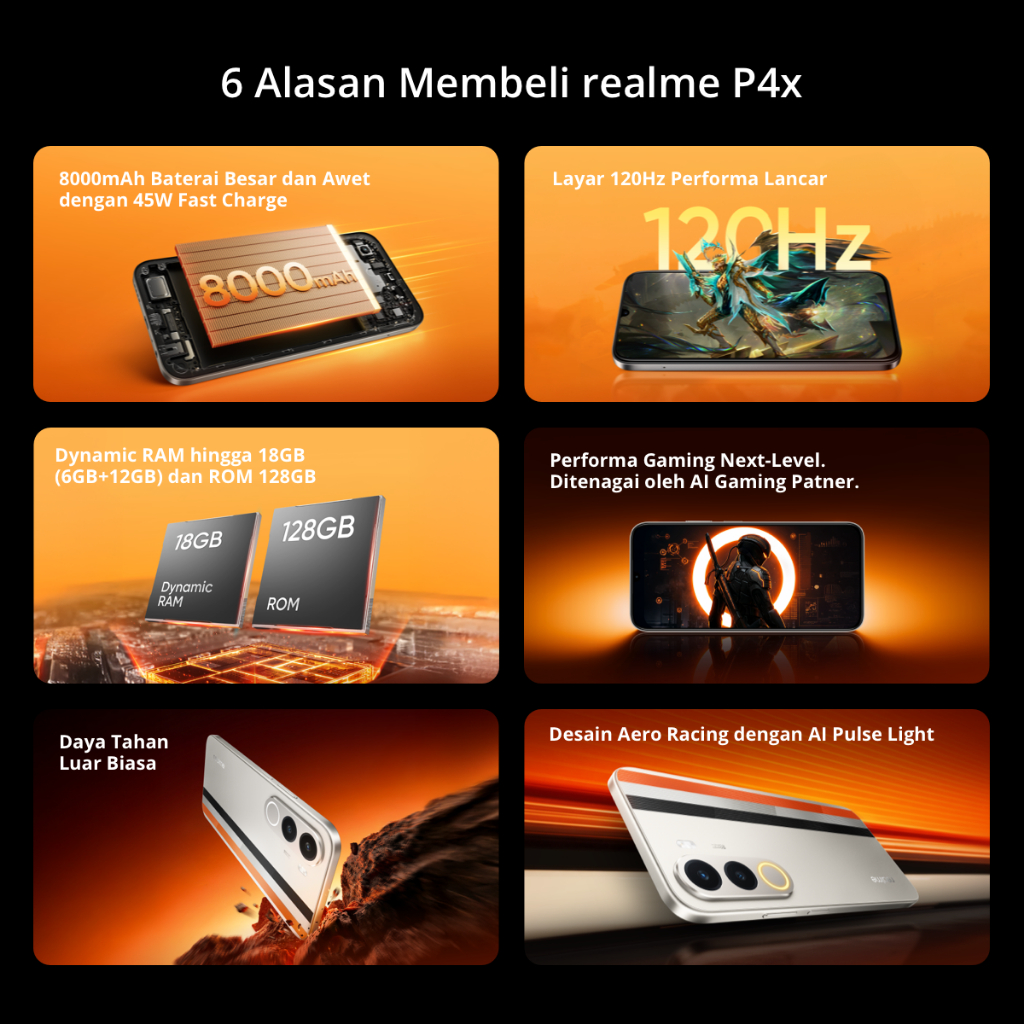 realme P4x 6GB+12GB*|128GB (8000mAh Baterai Besar dan Awet | Layar 120Hz Performa Lancar | AI Gaming Partner | Performa Lancar 48 Bulan) - Gambar 3