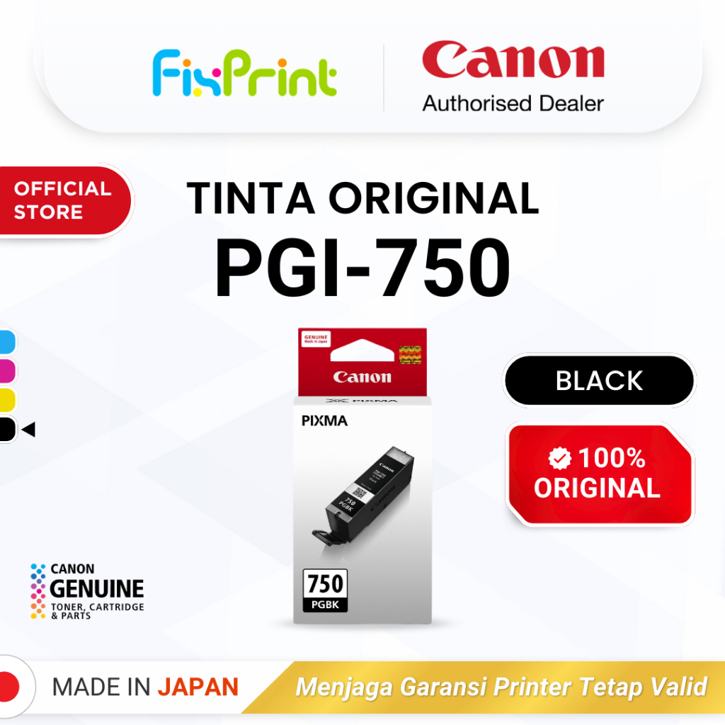 FixPrint 100% ORIGINAL Tinta Canon PGI 750 Black CLI 751 Color CMYK - Printer iP8770 iX6770 iX6870 - Tinta Asli Original