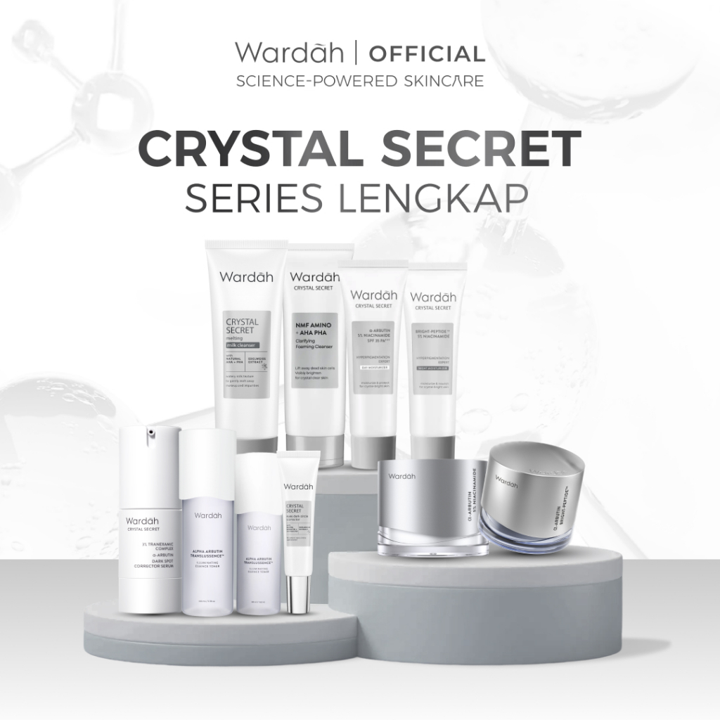 [CREATOR PICKS!] WARDAH Crystal Secret Series Lengkap - Milk Cleanser, Micellar Cleansing Gel, Foaming Cleanser, Exfoliating Toner, Pure Treatment Essence, Serum, Dark Spot Corrector, Day & Night Moisturizer, Refreshing Day Gel, Serum Mask - Skincare