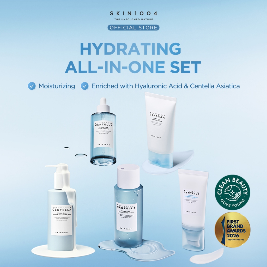 SKIN1004 Hydrating All-in-One Set (Hyalu-Cica First Ampoule 100ml + Brightening Toner 210ml +Moisture Cream 75ml + Gentle Cleansing Milk 200ml + Water-Fit Sun Serum 50ml) - Gambar 2