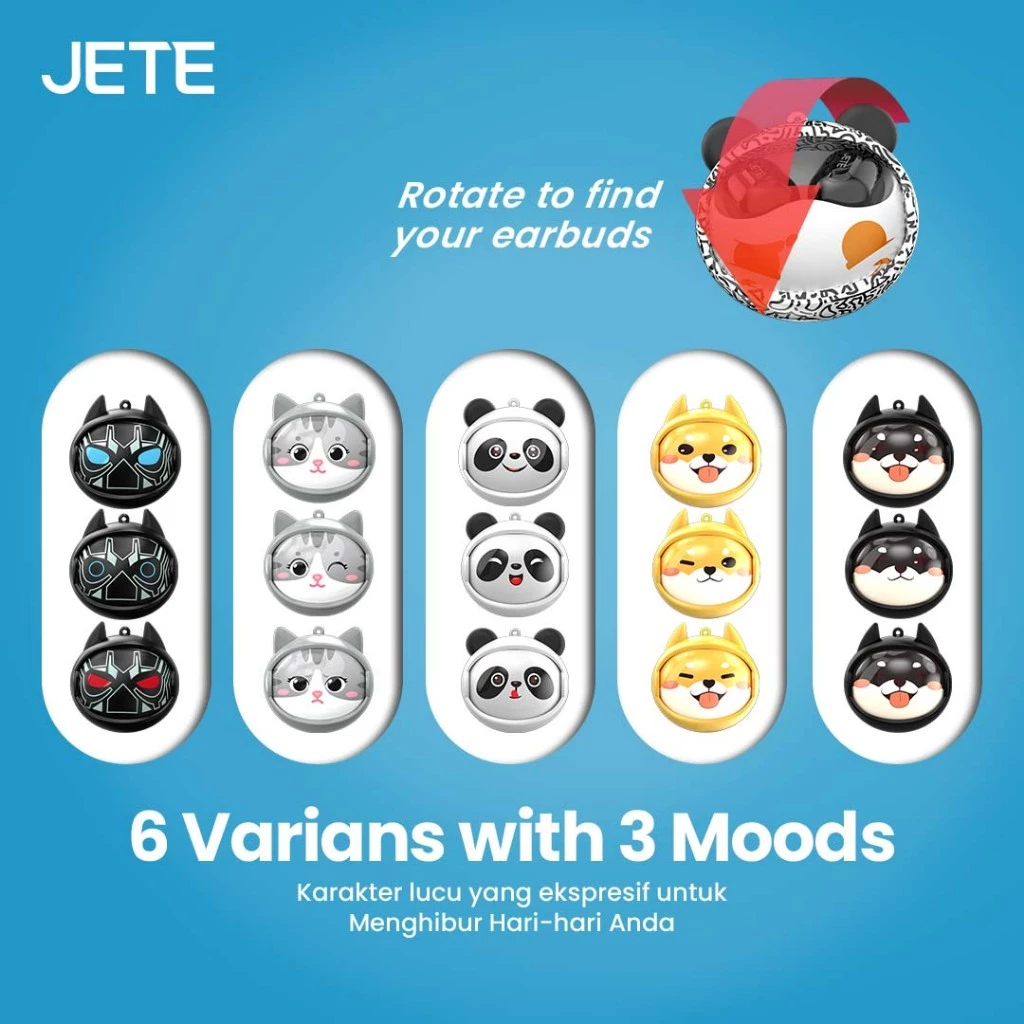 TWS karakter JETE FS1 Earbuds Headset Bluetooth V5.3 Wireless Earphone Lucu Face Changing - Garansi 2 Tahun (RTL) - Gambar 2