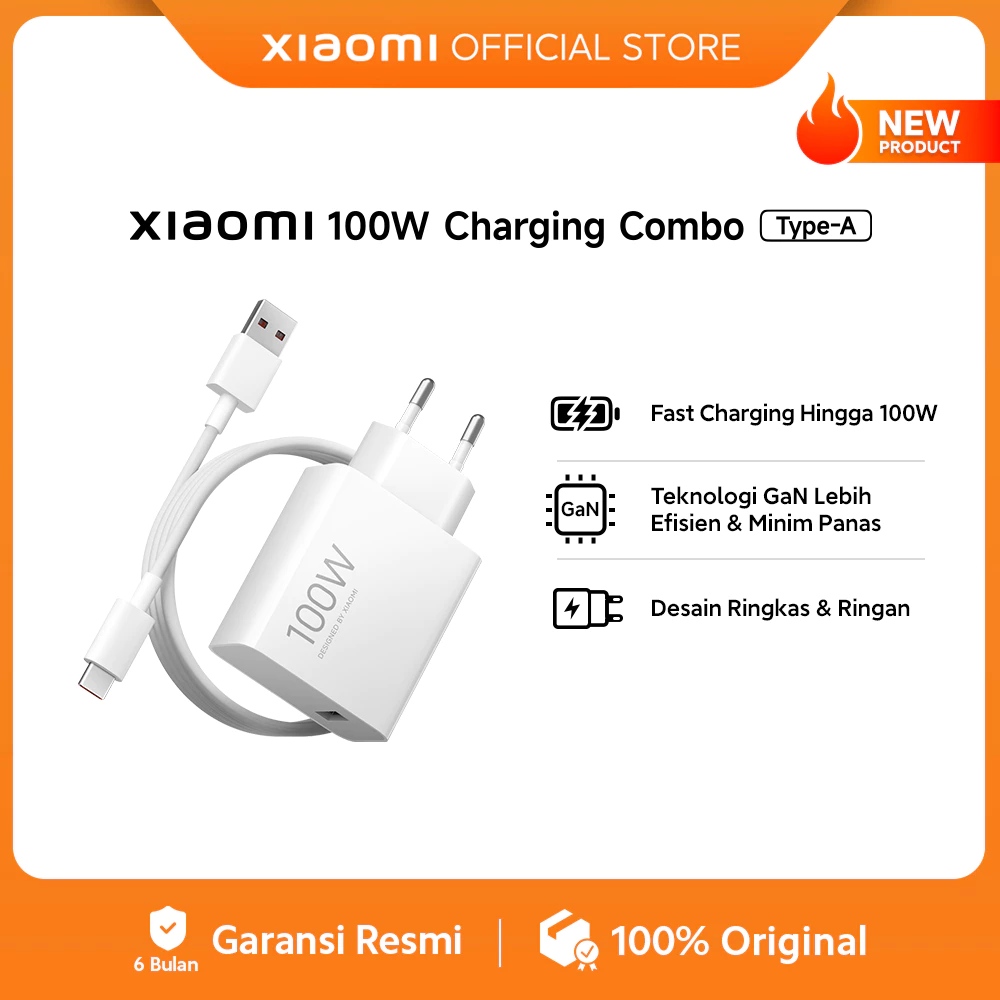 Xiaomi 100W Charging Combo (Type-A) EU / Fast Charging 100W / Teknologi GaN Lebih Efisien & Minim Panas / Desain Ringkas & Ringan / Charger [Xiaomi Official Store]