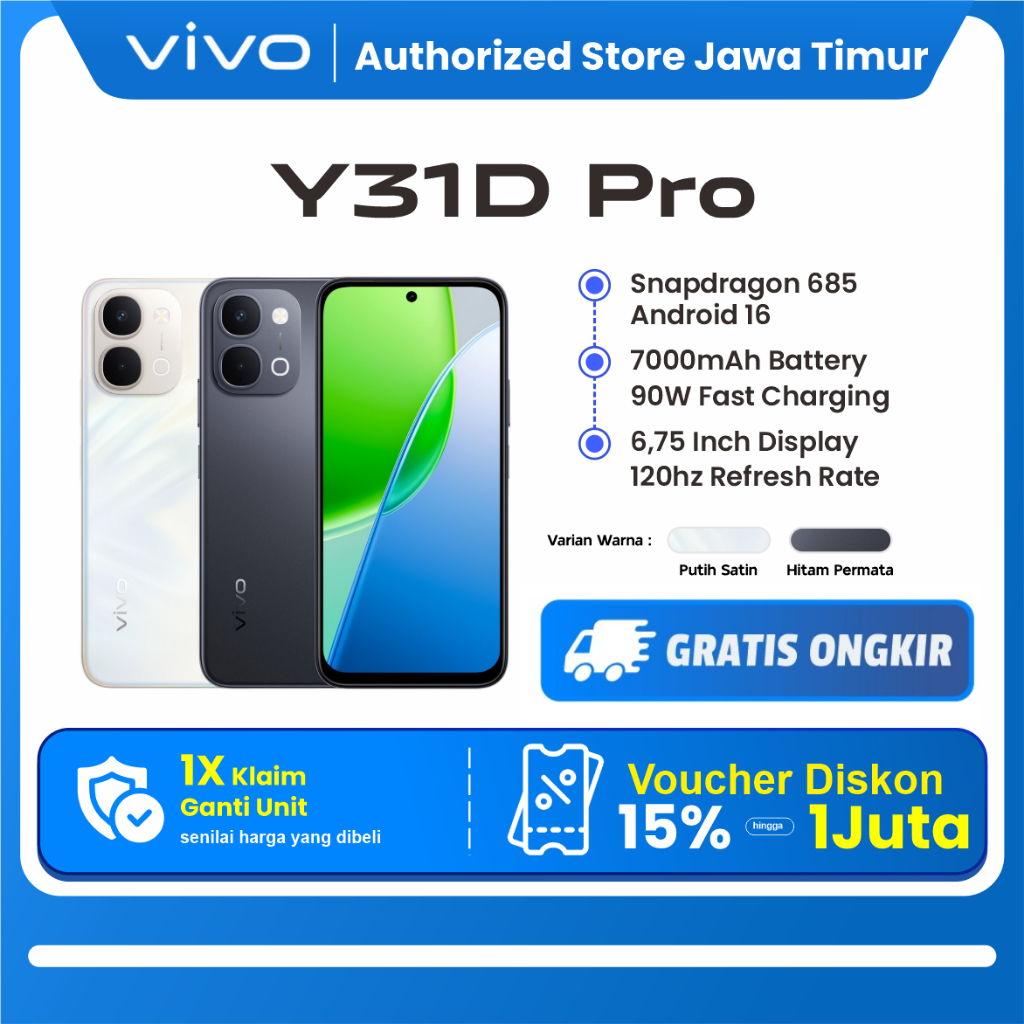 [NEW LAUNCH] Vivo Y31d Pro Baterai 7000mAh I Kamera 50 MP + 8MP I Snapdragon 685 I Sertifikasi IP  IP68 & IP69