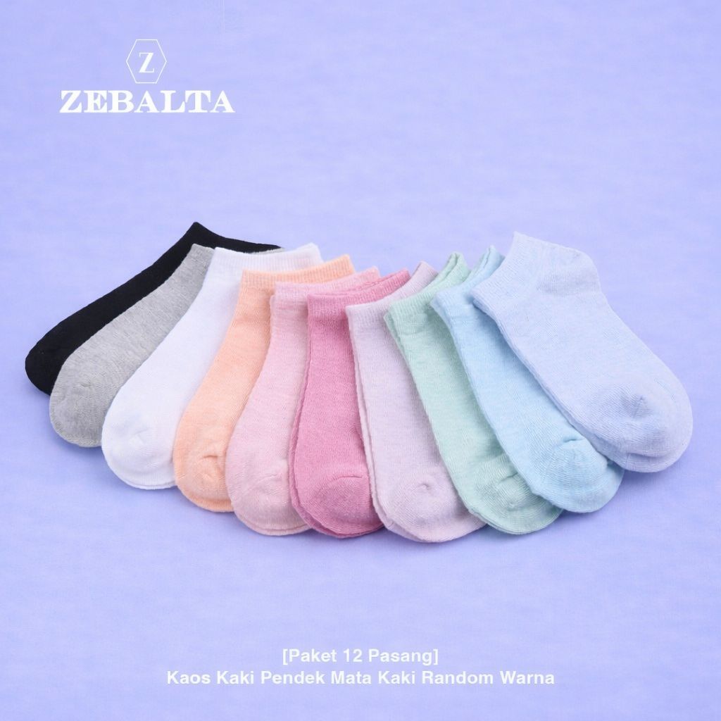 ZEBALTA - [Paket 12 Pasang] Kaos Kaki Pendek Mata Kaki Random Warna