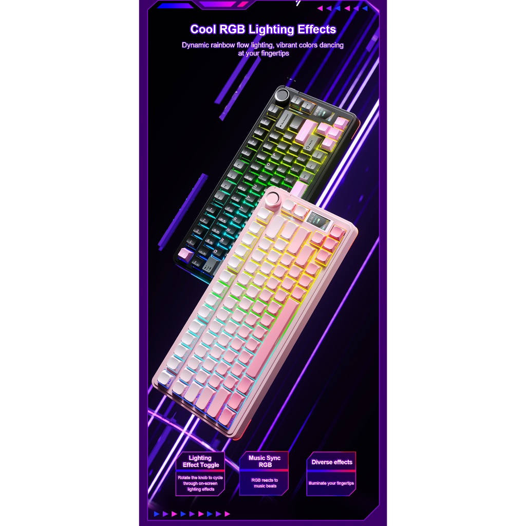 AULA S75 / S-75 PRO Mechanical Gaming Keyboard 3-Mode Connection Gasket With TFT Screen Rotary Knob - Gambar 4