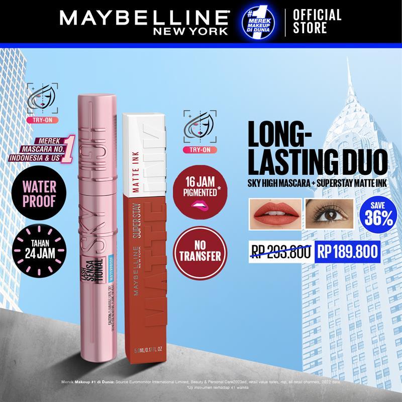 MAYBELLINE OFFICIAL Long Lasting Duo - Sky High Mascara + Superstay Matte Ink / Paket Mascara Lipstick Tahan Lama Waterproof Transferproof Maskara Lipstik - Gambar 2