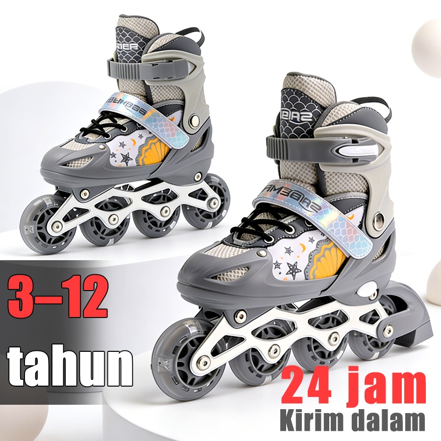 MTG-sepatu roda/sepatu roda Oxelo/Sepatu es anak-anak model terbaru 2026 dengan lampu LED, lampu kedip/tidak licin/anti goyang/lnline skate/star/ukuran dapat disesuaikan/pu/gaya bajaj/mode skateboard - Gambar 4