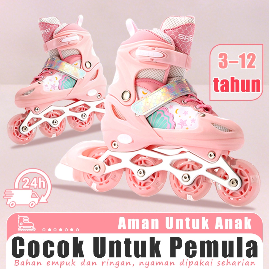 MTG sepatu roda/sepatu roda Oxelo/Sepatu Roda Inline Terbaru, Desain Keren, Anti Slip, Cocok Semua Usia,lampu kedip/tidak licin/anti goyang/lnline skate/star/ukuran dapat disesuaikan/pu/gaya bajaj/mode skateboard