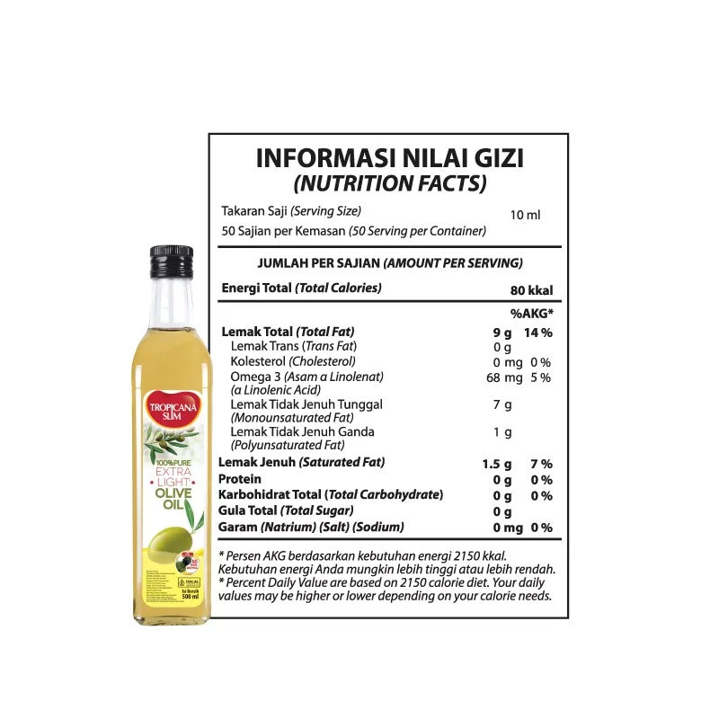 Tropicana Slim Extra Light Olive Oil 500 ml - Minyak Goreng Extra Light Olive Oil Lebih Sehat & Rendah Lemak Jenuh, Baik untuk Jantung - Gambar 2