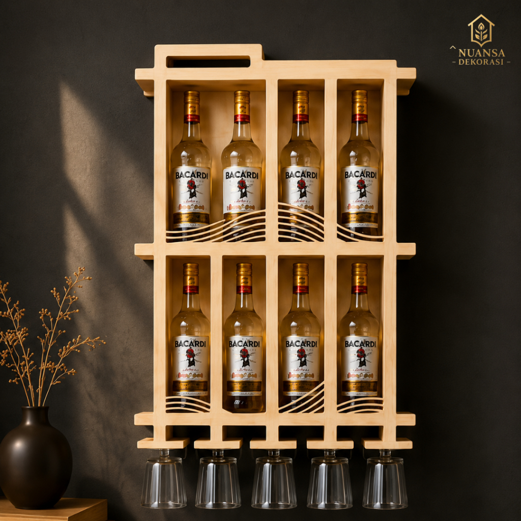 Minimalist Wooden Wall Drink Rack | Aesthetic Hanging Bottle & Glass ...