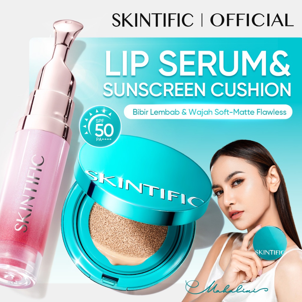 SKINTIFIC / 2PC Makeup Set - perfect stay serum matte cushion foundation spf 50 pa++++& Lip Serum Brightening Lip Treatment Glowing Lip Care High-Coverage Bedak BB&CC Cream Skin Tint lip gloss sun protection