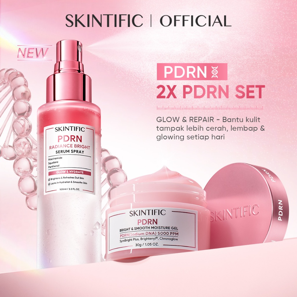 SKINTIFIC - PDRN Brightening Combo / PDRN Serum Spray + PDRN Moisturizer Glowing Cream Face Mist Whitening untuk Kulit Kusam
