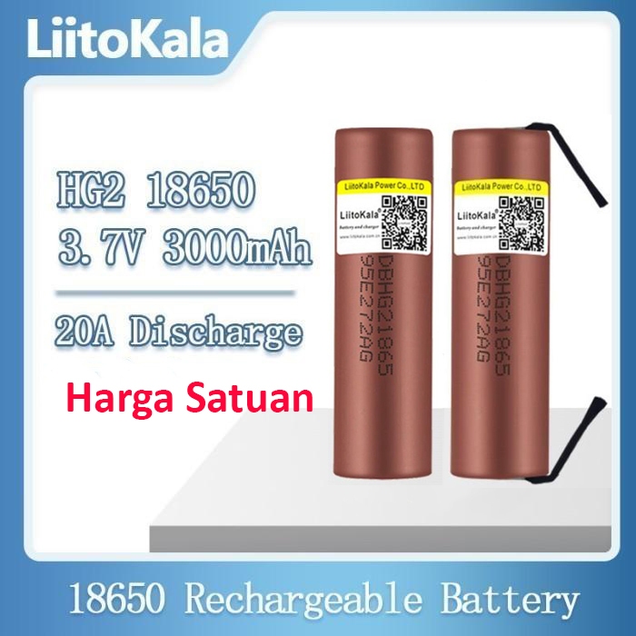 Liitokala 18650 HG2 3000mAh 3.7V Baterai Lithium Li-Ion 20A