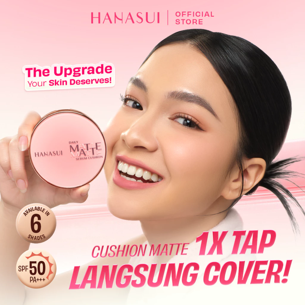 [NEW LAUNCH] Hanasui Daily Serum Matte Cushion SPF 50 High Coverage - Matte Filter Technology - Pore Blurring - Matte Finish - Lightweight - Tahan Lama Hingga 12 Jam Tanpa Oksidasi - Non Oxidize - Skincare Infused Formula - Cushion Murah - Cushion Viral