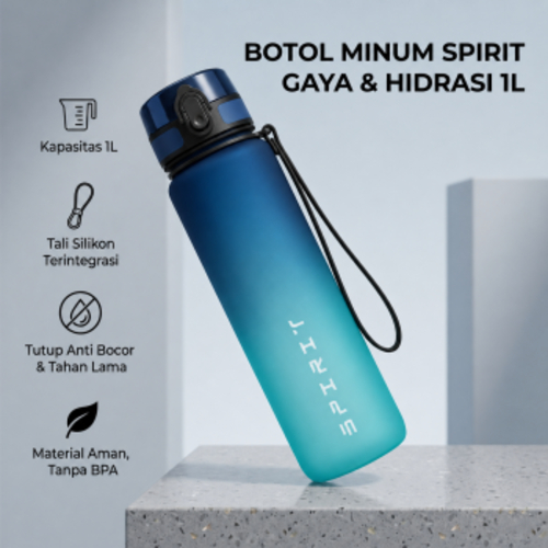 TaffSPORT Botol Minum Sport Water Frosted Bottle with Lanyard 1L - 8691 - Gambar 3