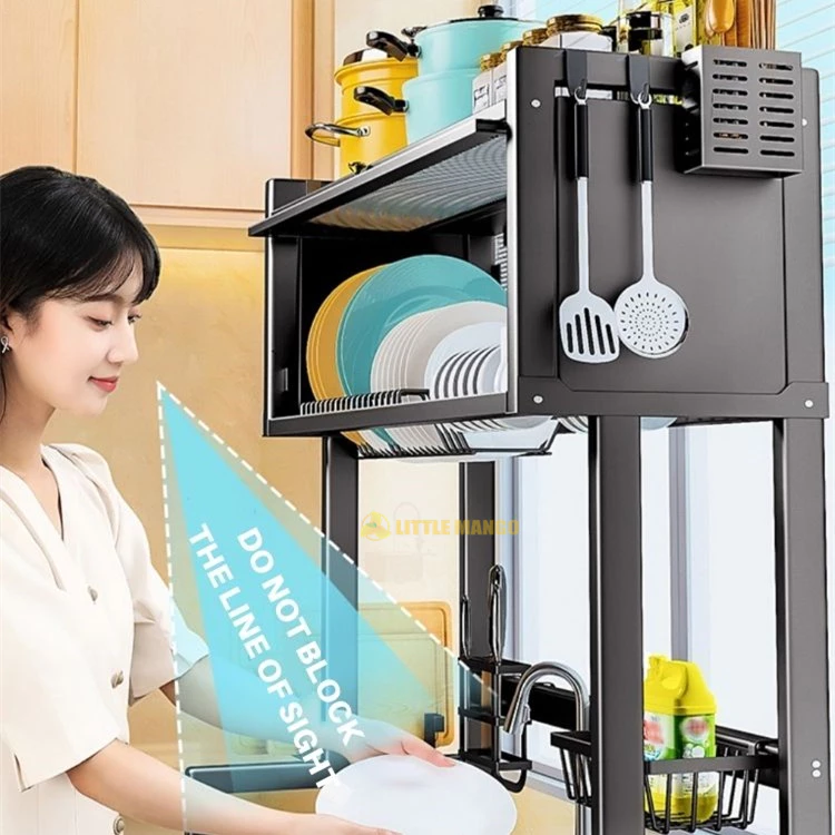 Rak Wastafel Dapur Multifungsi Stainless Steel Rak Dapur With Cover Dish Drainer Penyimpanan Dapur - Gambar 4