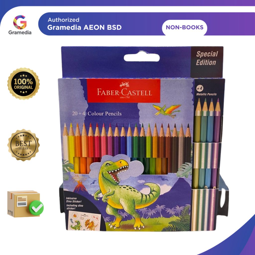 FABER COLOUR Pensil Dino Set 24 Baru Original Untuk Anak - Gramedia AEON BSD