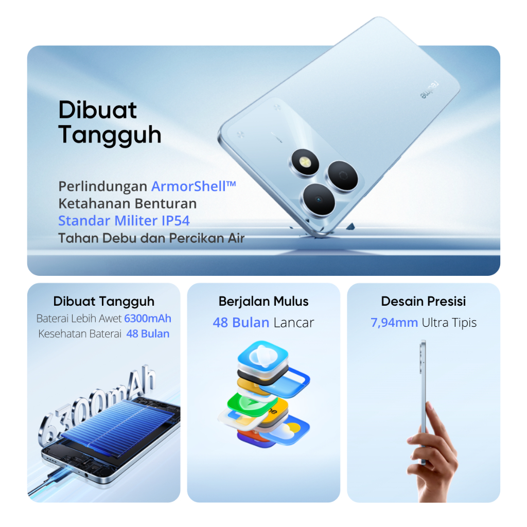 realme Note 80 4GB+8GB*|128GB (Desain Tangguh | 6300mAh Baterai | Proteksi ArmorShell | Jaminan Lancar Hingga 48-bulan | IP54) - Gambar 3