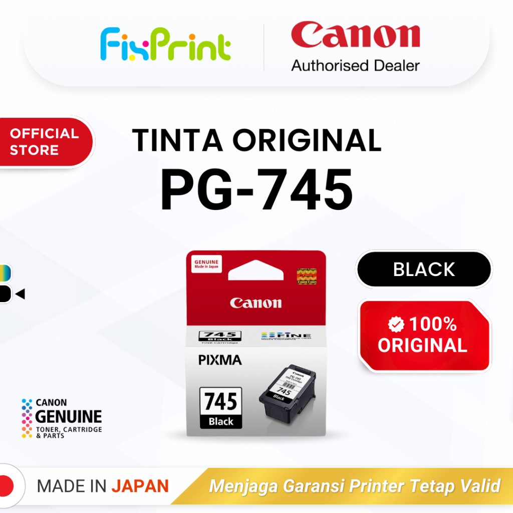 FixPrint 100% ORIGINAL Tinta Canon PG 745 Black - Printer MG2570s TS207 TS307a TS707 TR4670s - Tinta Asli