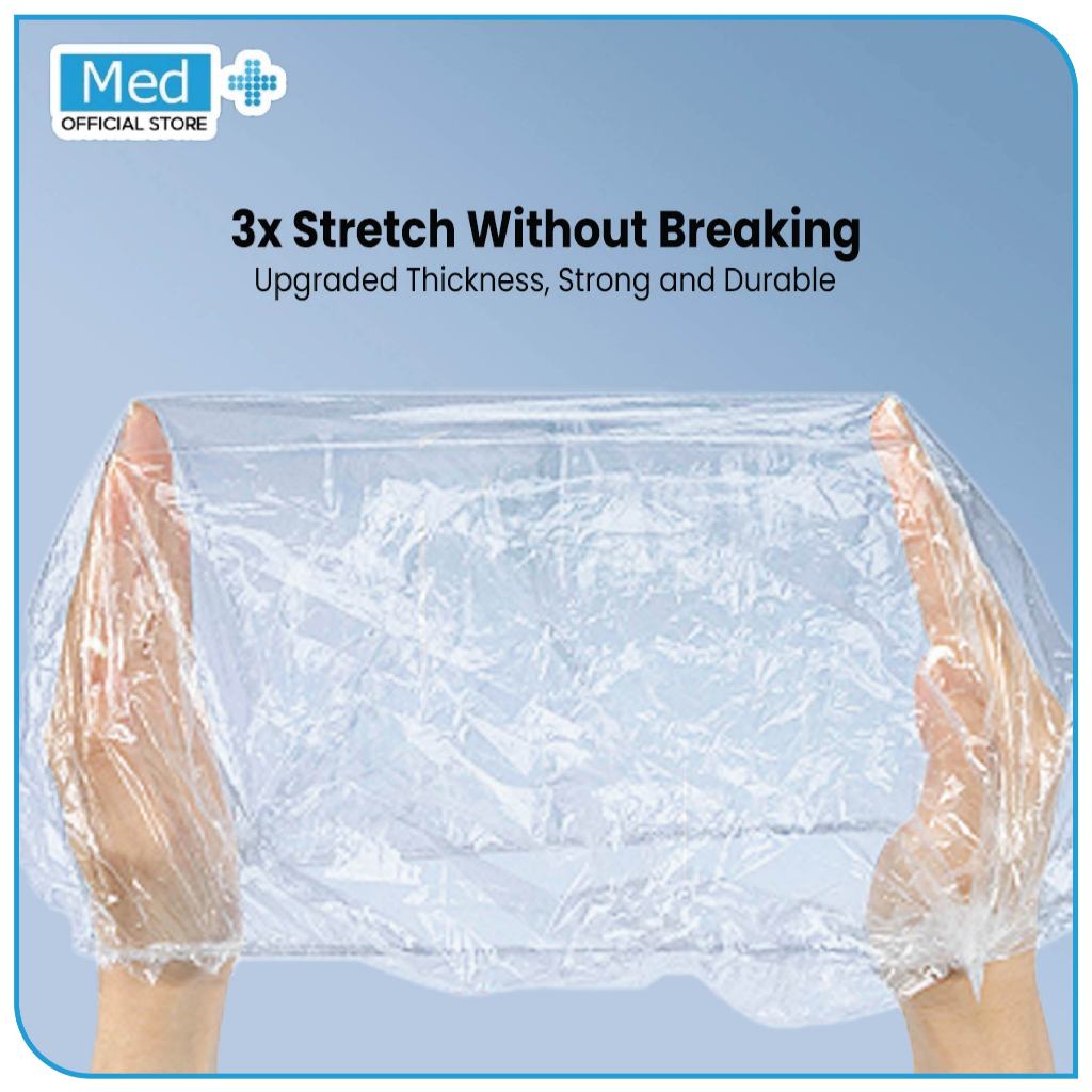 Med+ Sarung Plastik Makanan Food Grade Elastis & Praktis (Tarik 30 cm) / Penutup & Wrapping Makanan – 100 pcs - Gambar 2