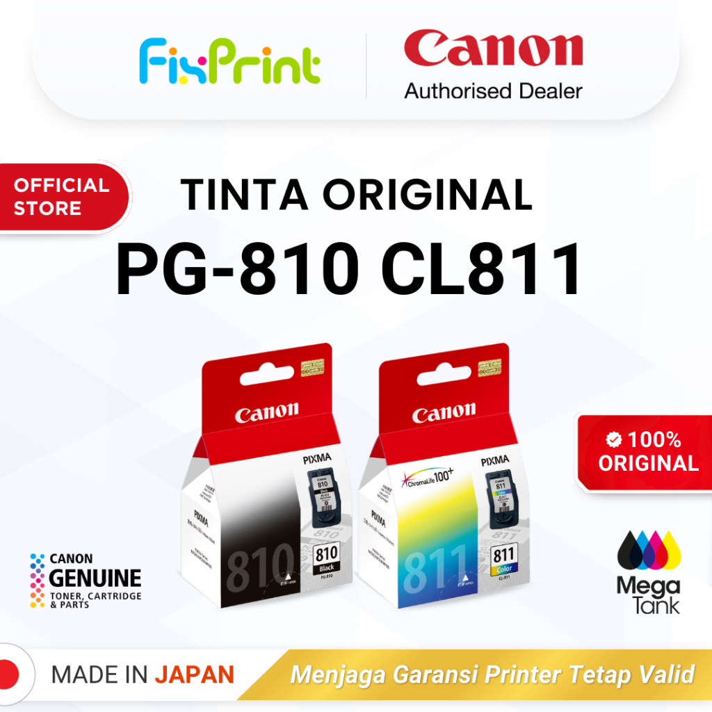 FixPrint 100% ORIGINAL Set Tinta Canon PG 810 & CL 811 - Printer iP2770 MP258 MP287 - Tinta Asli Original