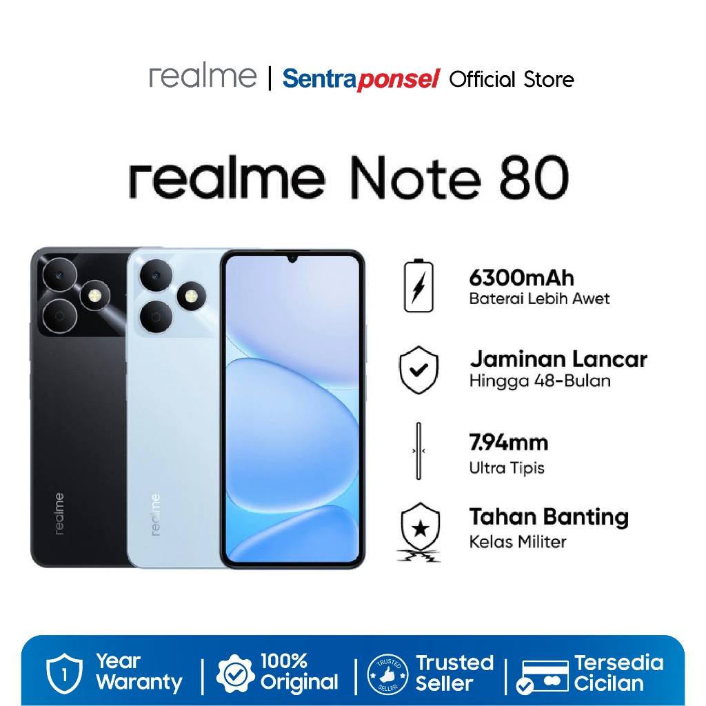 Realme Note 80 4GB/64GB 4GB/128GB Desain Tangguh - 6300mAh Baterai Proteksi ArmorShell Jaminan Lancar Hingga 48-bulan - IP54 - Garansi Resmi