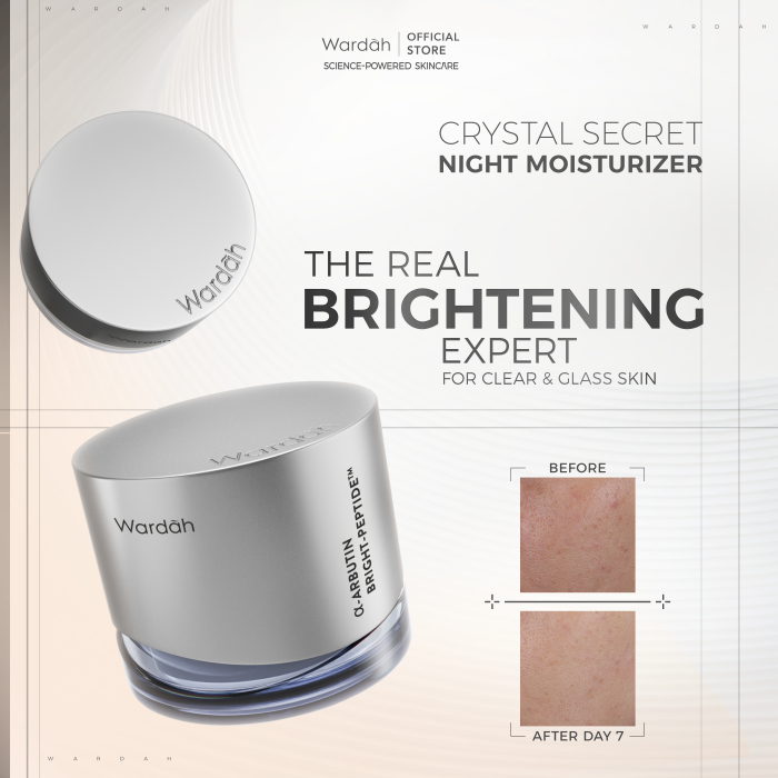 WARDAH Crystal Secret Bright-Peptide 5% Niacinamide Hyperpigmentation Expert Night Moisturizer - Menutrisi, Mencerahkan, Meratakan Warna Kulit, Menyamarkan Flek dan Bekas Jerawat, Samarkan Kerutan dan Garis Halus, Mengurangi Kemerahan - Skincare