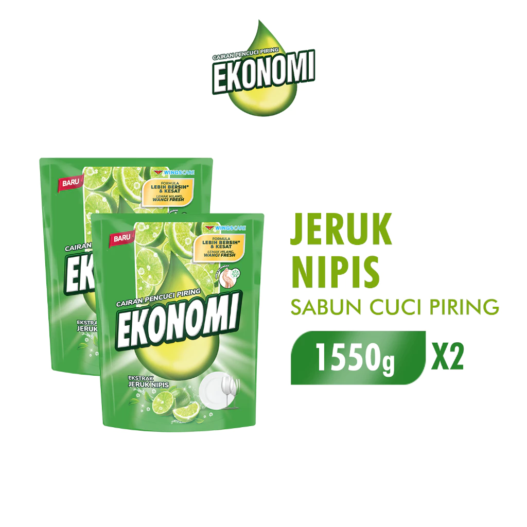 Ekonomi Power Liquid Sabun Cuci Piring Jeruk Nipis Pouch 1550 gr x2