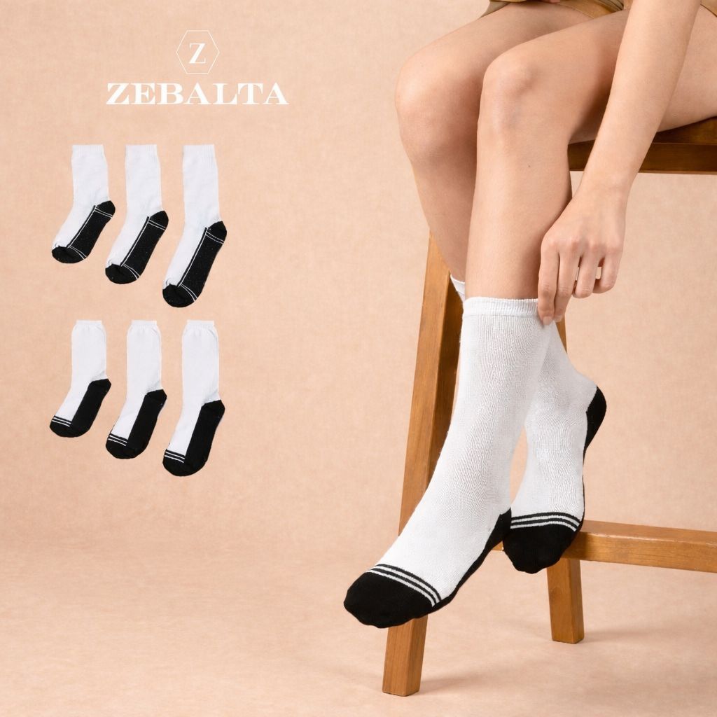 ZEBALTA - Kaos Kaki Anak Sekolah Premium Hitam Putih Halus Menyerap Keringat