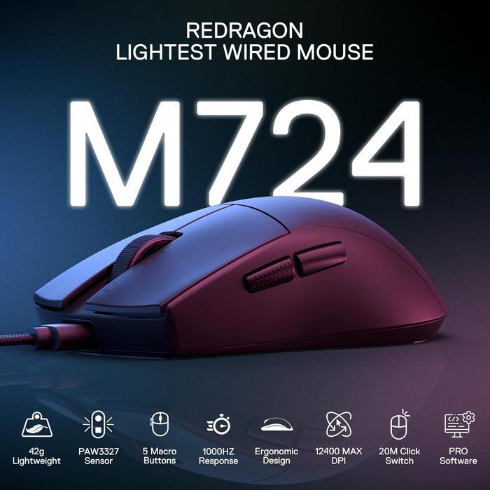 Redragon K1NG M724 / M-724 Wired Optical Gaming Mouse Ergonomic 42g Ultra-Light - Gambar 2