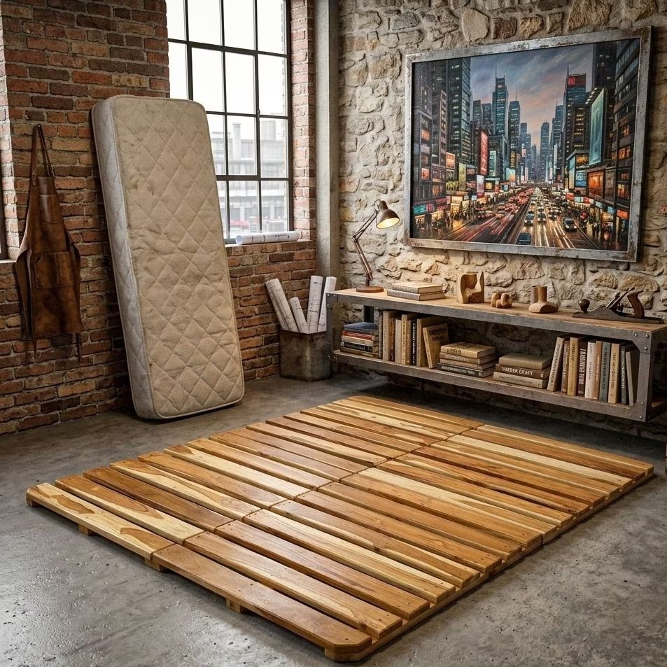 Dipan Kasur 160x200 cm Tinggi 4 cm Kayu Jati Perhutani Allgrade Model Bongkar Pasang - senaly - - Gambar 3