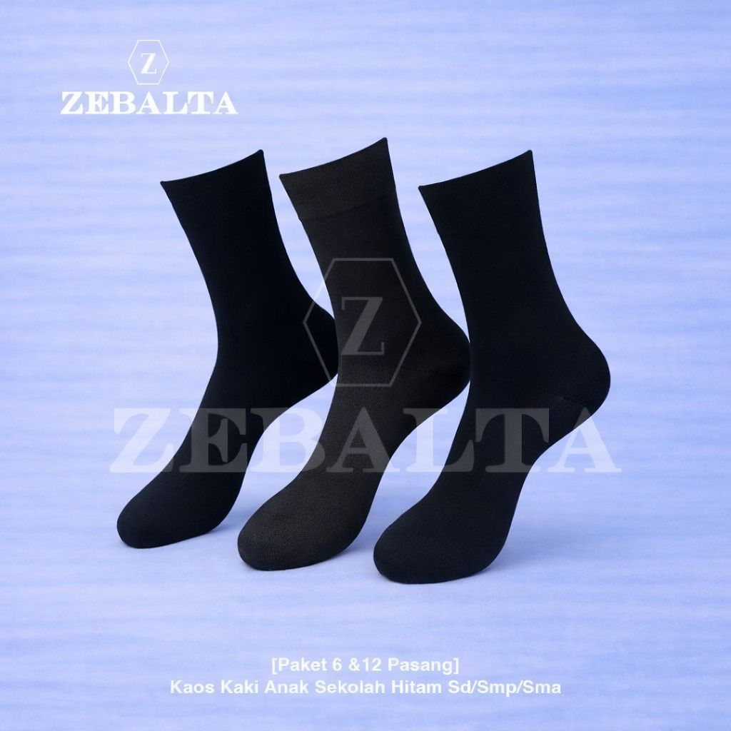 ZEBALTA - [Paket 6 &12 Pasang] Kaos Kaki Anak Sekolah Hitam Sd/Smp/Sma