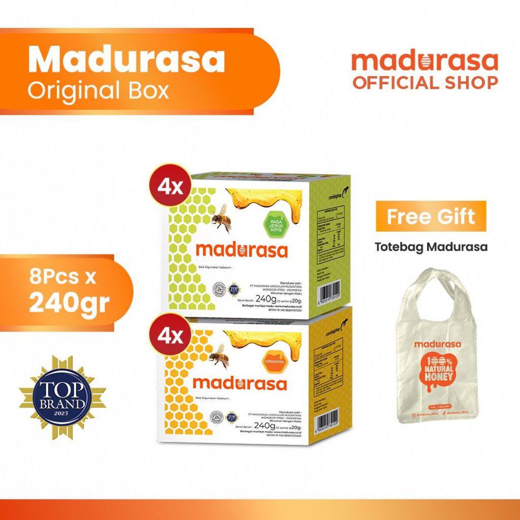 Madurasa Sachet Box Original 20gr x4 + Jeruk Nipis 25gr x4 FREE Totebag Madurasa