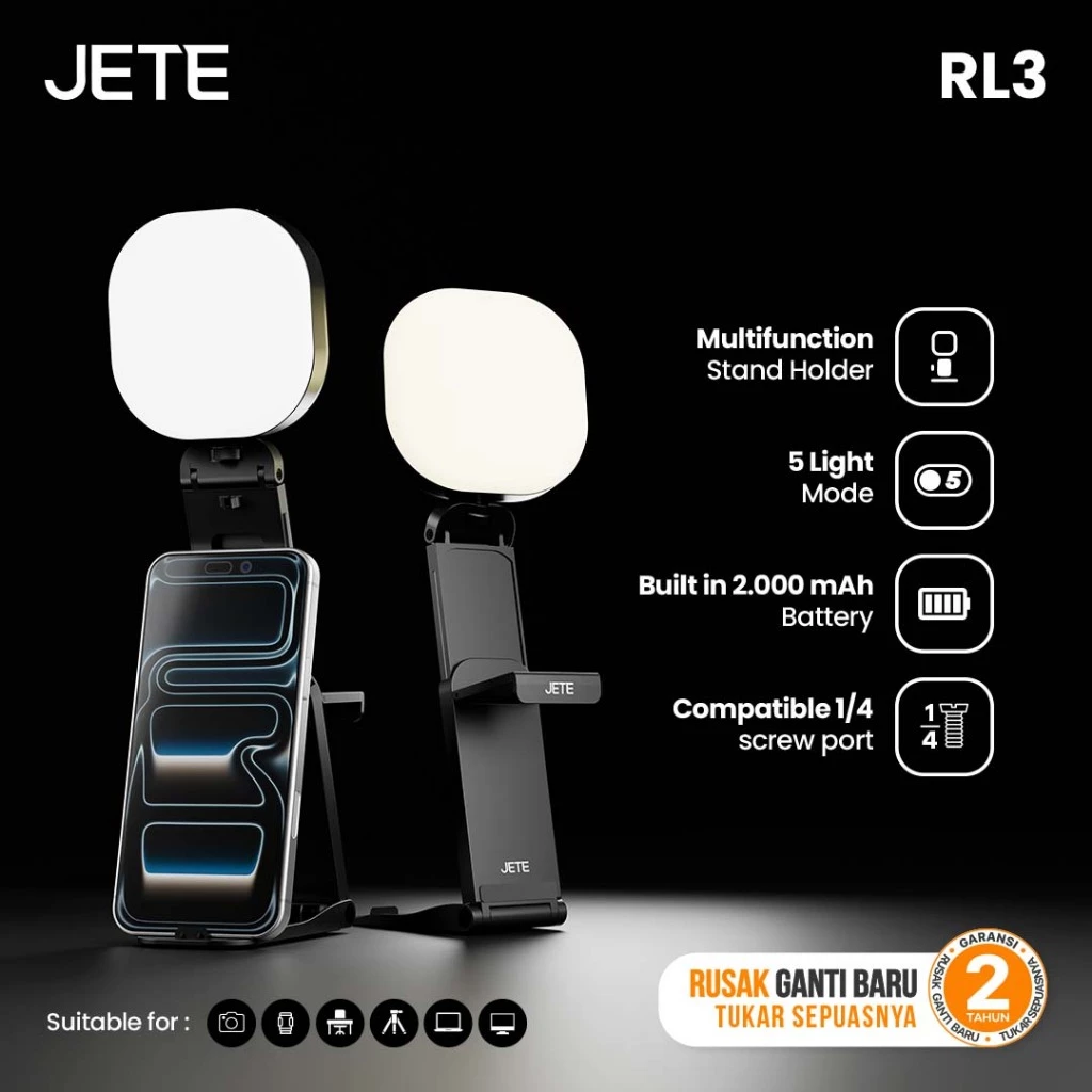 JETE RL3 Ring Light Mini Standing Portable with 20 LED 360 Rotation and 5 Light Mode - Garansi 2th - Gambar 2