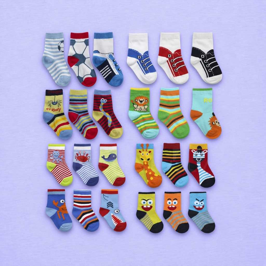 ZEBALTA - [Paket 12 Pasang] Kaos Kaki Anak Bayi Motif Karakter Unisex Random - Gambar 3