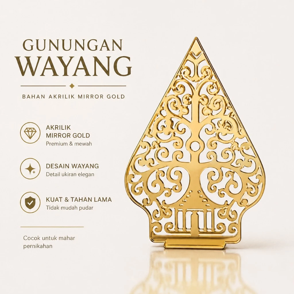 Gunungan Wayang Bahan Aksesoris Dekorasi Mahar Pernikahan Akrilik Mirror Gold