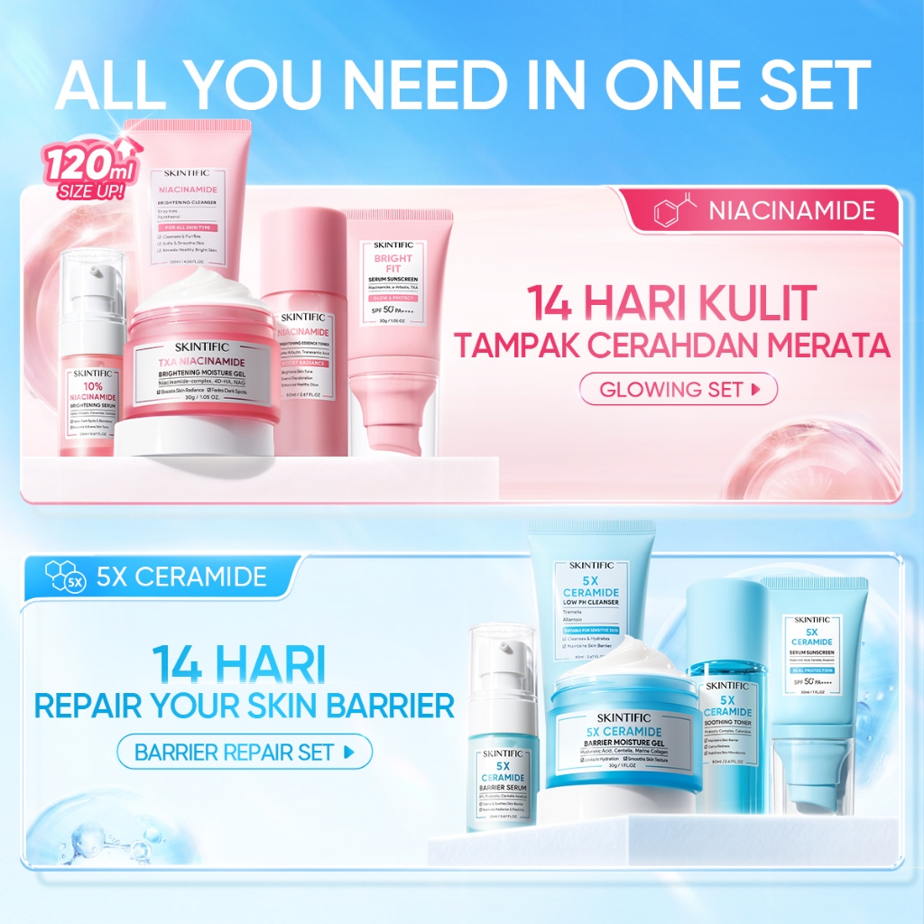 Skintific 5PCS Skincare Set Brightening Acne Calming - Gambar 4