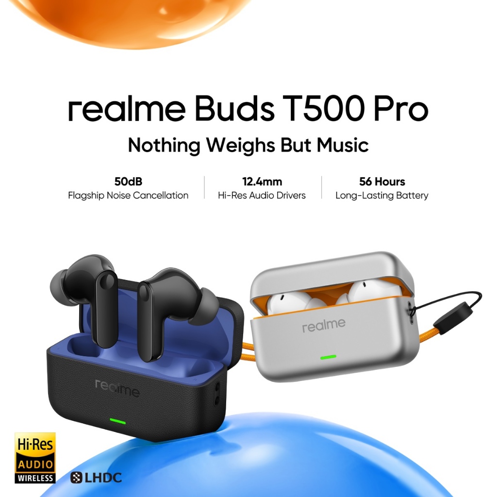 realme Buds T500 Pro (50dB Flagship Noise Cancellation | Candy Box Design | 12.4mm Hi-Res audio drivers | 56 Long lasting battery) - Gambar 2