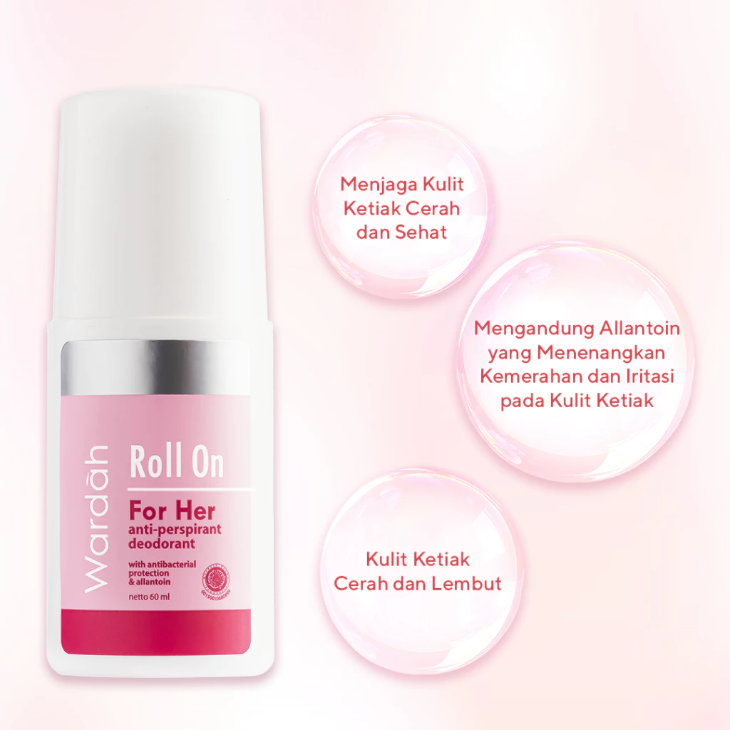 Wardah Roll On For Her 60 ml - Deodoran Halal Non Alkohol yang Mampu Mencegah Bau Badan Seharian - Nyaman di Kulit, Tidak Lengket dan Cepat Kering - Personal Care - Gambar 2